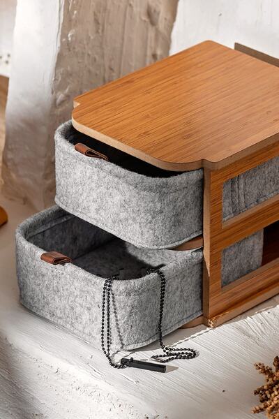 Eq deco Keçe 2 Çekmeceli Bambu Kozmetik Düzenleyici Takı Düzenleyici Masa Üstü Organizer Banyo Düzenleyici