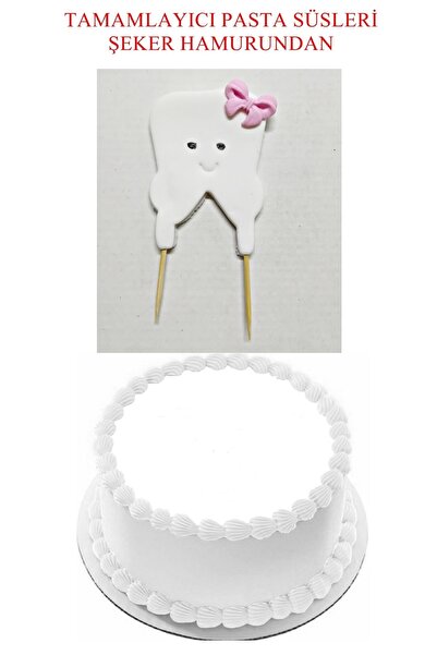 Pasta9 Şeker Hamurundan Pasta Tamamlayıcı Süs Ilk Diş Modeli Pembeli