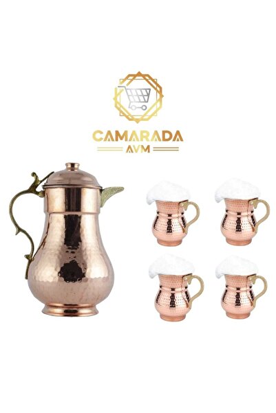 CamaradaAVM Bakır Sürahi 2 Litre , 4 X Ayran Bardagı Komple Set