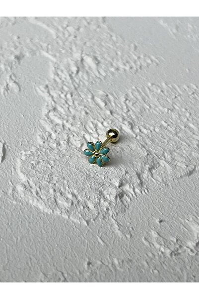 ds denizden silver Tekli Gümüş Mineli Çiçek Tragus Piercing - 1 Adet