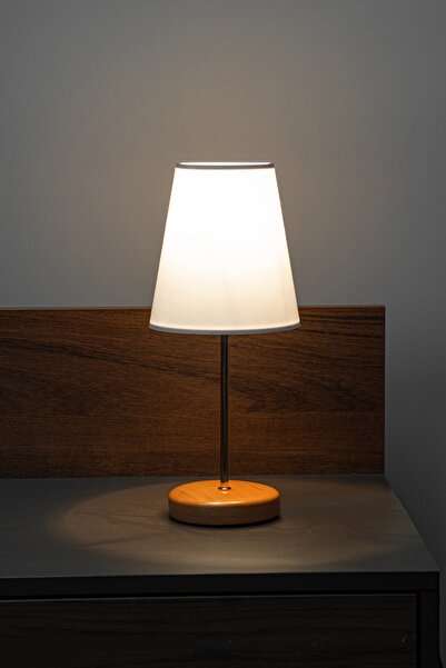 BY-LAMP White Hat Lampshade Table Lamp with Wooden Base - Gold/bronze Body