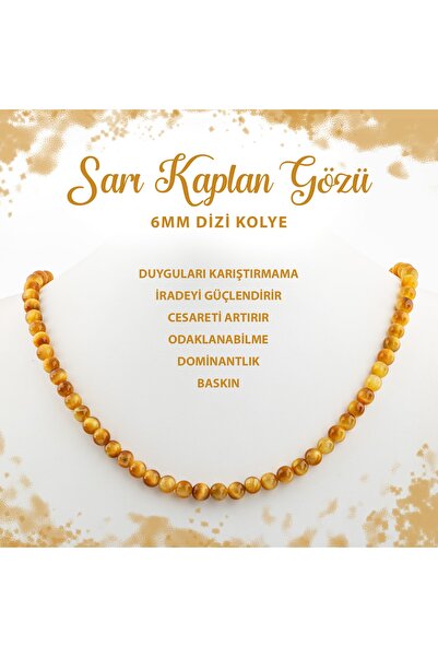 Deniz Doğal Taş قلادة من الحجر الطبيعي بعين النمر الأصفر المعتمد مقاس 6 مم