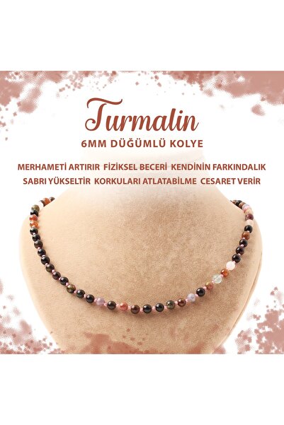 Deniz Doğal Taş Sertifikalı Renkli Turmalin 6 Mm Düğümlü Doğal Taş Kolye