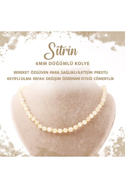 Deniz Doğal Taş Sertifikalı Sitrin 6 Mm Düğümlü Doğal Taş Kolye