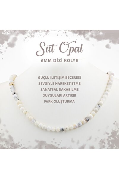 Deniz Doğal Taş Sertifikalı Süt Opal 6 Mm Dizi Doğal Taş Kolye