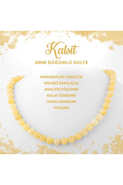 Deniz Doğal Taş Sertifikalı Kalsit 8 Mm Düğümlü Doğal Taş Kolye