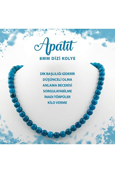 Deniz Doğal Taş Sertifikalı Mavi Apatit 8 Mm Dizi Doğal Taş Kolye
