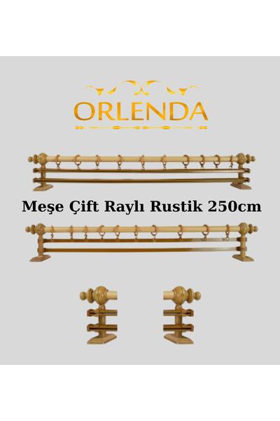 Orlenda Ahşap Başlıklı Alminyum Boru Rustik Perde Askısı Çift Raylı 250 Cm