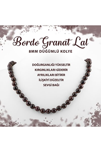 Deniz Doğal Taş Sertifikalı Bordo Granat Lal 8 Mm Düğümlü Doğal Taş Kolye