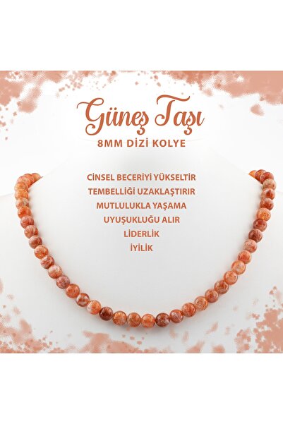 Deniz Doğal Taş Sertifikalı Güneş Taşı 8 Mm Dizi Doğal Taş Kolye