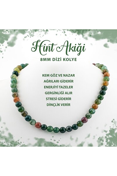 Deniz Doğal Taş Sertifikalı Hint Akiği 8 Mm Dizi Doğal Taş Kolye