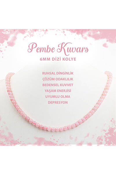 Deniz Doğal Taş Sertifikalı Pembe Kuvars 6 Mm Dizi Doğal Taş Kolye
