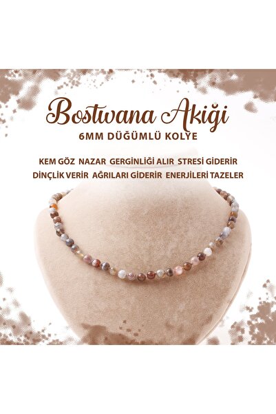Deniz Doğal Taş Sertifikalı Botswana Akiği 6 Mm Düğümlü Doğal Taş Kolye