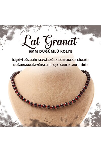 Deniz Doğal Taş Sertifikalı Bordo Granat Lal 6 Mm Düğümlü Doğal Taş Kolye