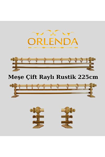 Orlenda Ahşap Başlıklı Alminyum Boru Rustik Perde Askısı Çift Raylı 225 Cm
