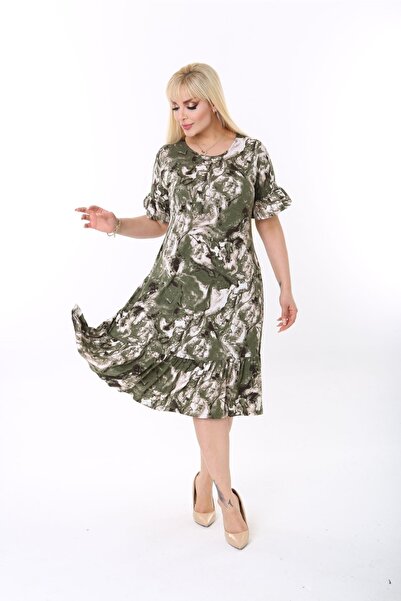 mezura tekstil Μεγάλο μέγεθος μανίκια μέχρι το γόνατο και βολάν φούστας Λεπτομερές κομψό, χτενισμένο βαμβακερό φόρεμα από βισκόζη