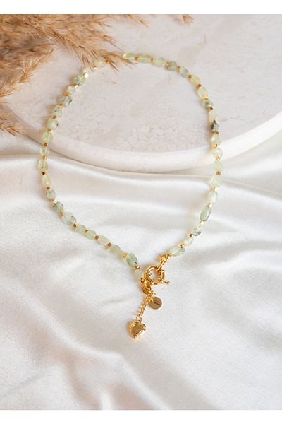 CHARMLUCKY Natural Prehnite Stone Necklace