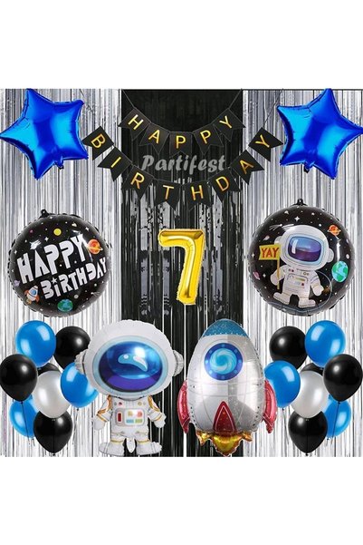 Parti Station Cosmic Space 7 Year Old Balloon Set Galaxy Concept Helium Ballo...