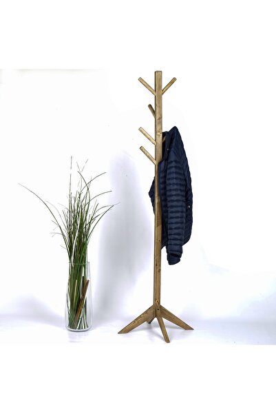 WOODENSA Ahşap Ayaklı Askılık Portmanto Modern Elbise Askısı Konfeksiyon 170 Cm Ceviz
