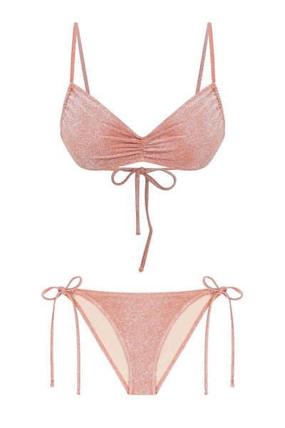 AQUELLA Lureks Orange Gathered Strapless Bikini Set