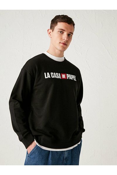 LC Waikiki Ανδρικό μαύρο φούτερ La Casa De Papel με στάμπα χοντρό από το Your Fashion Style