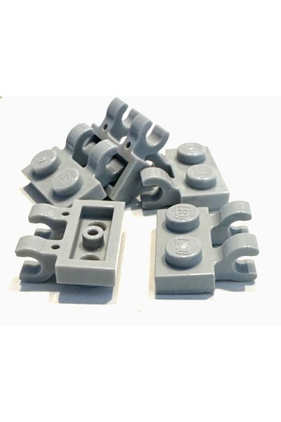 LEGO Accessory Plate Modified 1 X 2 Double Horizontal Clip Light Gray Flat Brick 6 Pieces Will Be Sent
