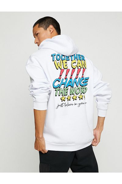Koton Oversize φούτερ με στάμπα κορδέλα με κουκούλα