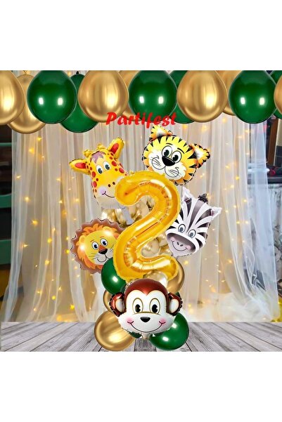 Parti Station Safari Hayvanlar 2 Yaş Balon Set Safari Konsept Helyum Balon Se...