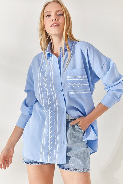 Olalook Cămașă țesută imprimată cu buzunar albastru Baby GML - 19000985