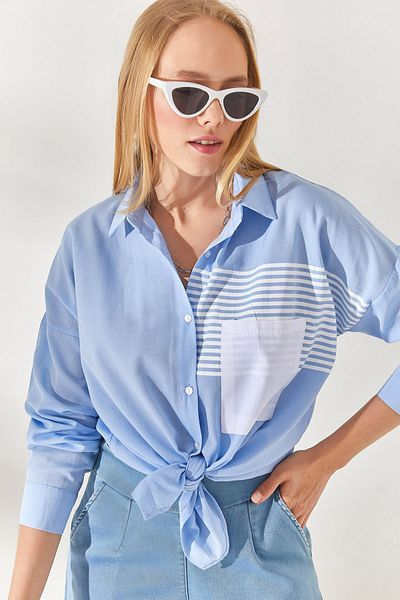Olalook Cămașă oversize țesută cu buzunar albastru Baby GML - 19000978