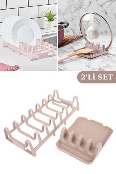 Flosoft Tencere Kapak Tutucu & Kepçe Kaşık Altlığı Ve Tabaklık Kurutmalık Tabak Organizer 2’li Set