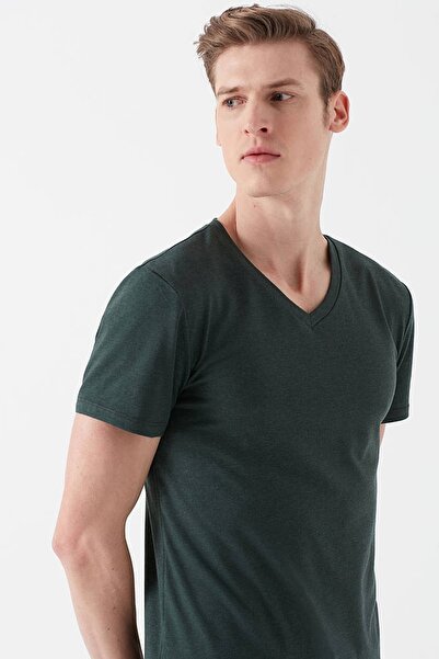 Mavi Green V-Neck Men's Stretch T-shirt -061748-25752