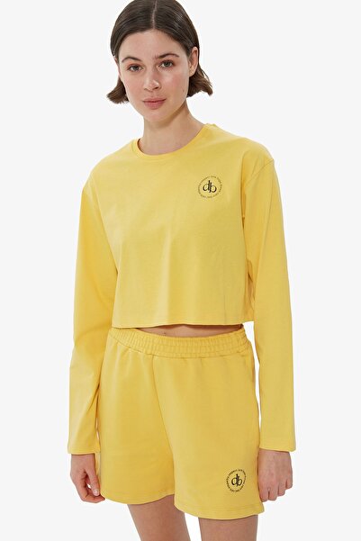 Dahlia Bianca Bisiklet Yaka Uzun Kol Crop T-shirt