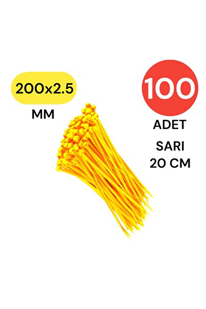Tek-İş Plastik Kablo Bağı Klipsi Cırt Kelepçe 200 mm X 2.5 mm Sarı 100 Adet