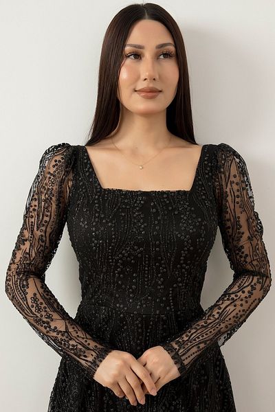 PULLIMM Midiboy Glitter Long Sleeve Evening Dress 39677