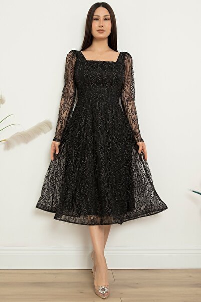 PULLIMM Midiboy Glitter Long Sleeve Evening Dress 39677