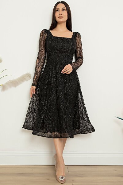 PULLIMM Midiboy Glitter Long Sleeve Evening Dress 39677