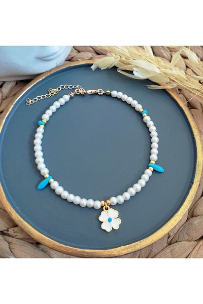 HALHALMILL Enameled Clover Pearl Anklet