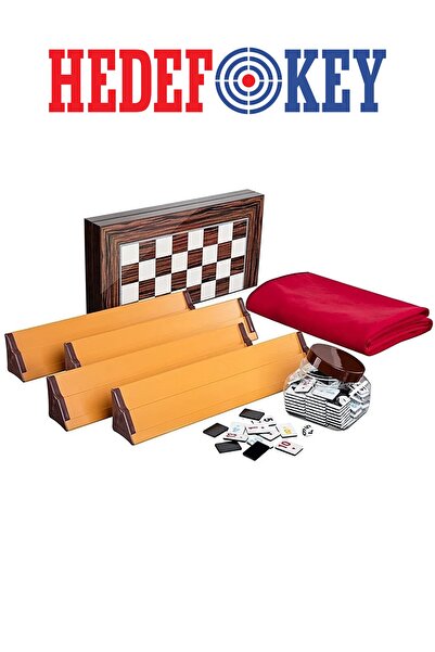 Hedef Plastik Istaka Okey Takımı Siyah Beyaz Taş Ahşap Pullu Tavla Kırmızı Masa Örtüsü Set