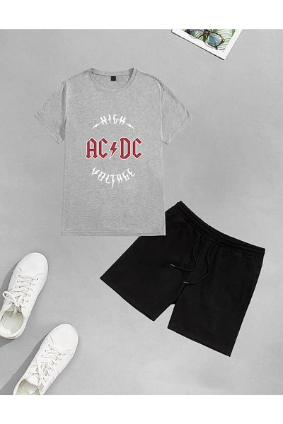 aynewmoda Ac/dc Printed Unisex Shorts and T-Shirt Set