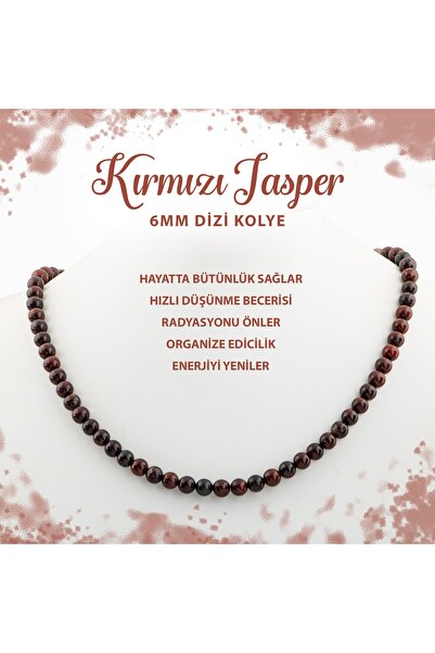 Deniz Doğal Taş Certified Dragon Jasper 6 mm Sequence Natural Stone Necklace