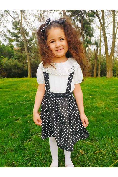 Angels' Collection Black and White Polka Dot Suspender Skirt Buckle Set
