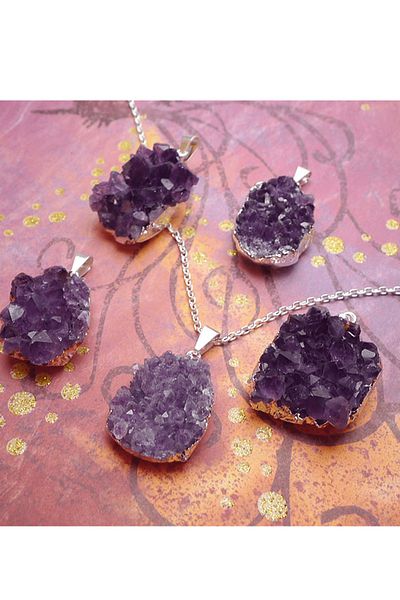 Tesbih Atölyesi Natural High Quality Natural Druze Amethyst Stone Necklace