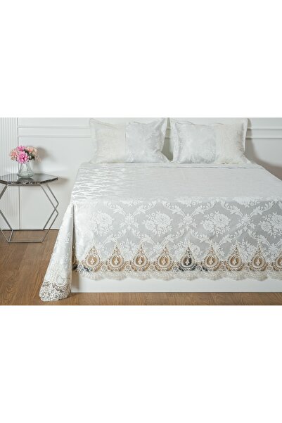 Finezza Beste French Lace Silvery Jacquard Fabric Silver Bedspread 3 Pieces -1448