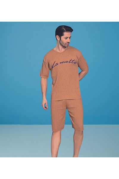 Ayans Pijama Κοτλέ Oversize Ανδρικό Σετ Κάπρι