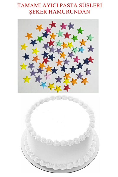 Pasta9 Şeker Hamurundan Pasta Tamamlayıcı Süs Renkli Yıldızlar Modeli