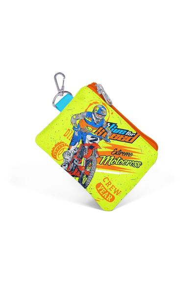 Coral High Kids Fosforlu Sarı Saks Motorsiklet Desenli Bozuk Para Çantası 21842