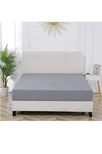mer-tim ezberbozan ev tekstili Mer-tim Single Spaced Size 120x200 Elastic Combed Cotton Sheet - Dark Gray