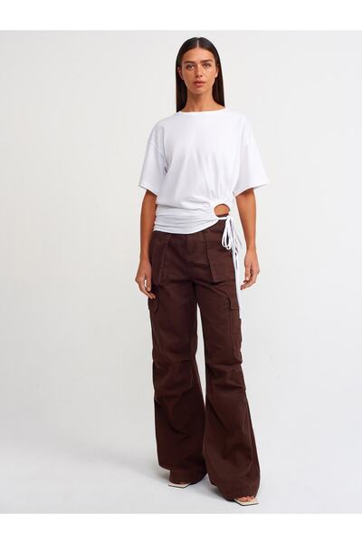 Dilvin 30184 Gathered Side T-shirt-λευκό