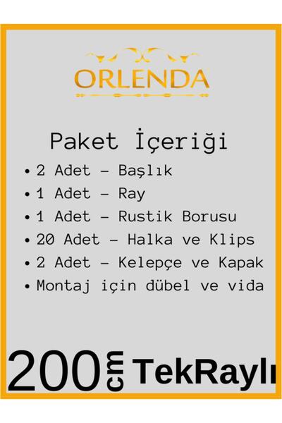 Orlenda Meşe Ahşap Başlıklı Alminyum Boru Rustik Perde Askısı Tek Raylı 200 cm